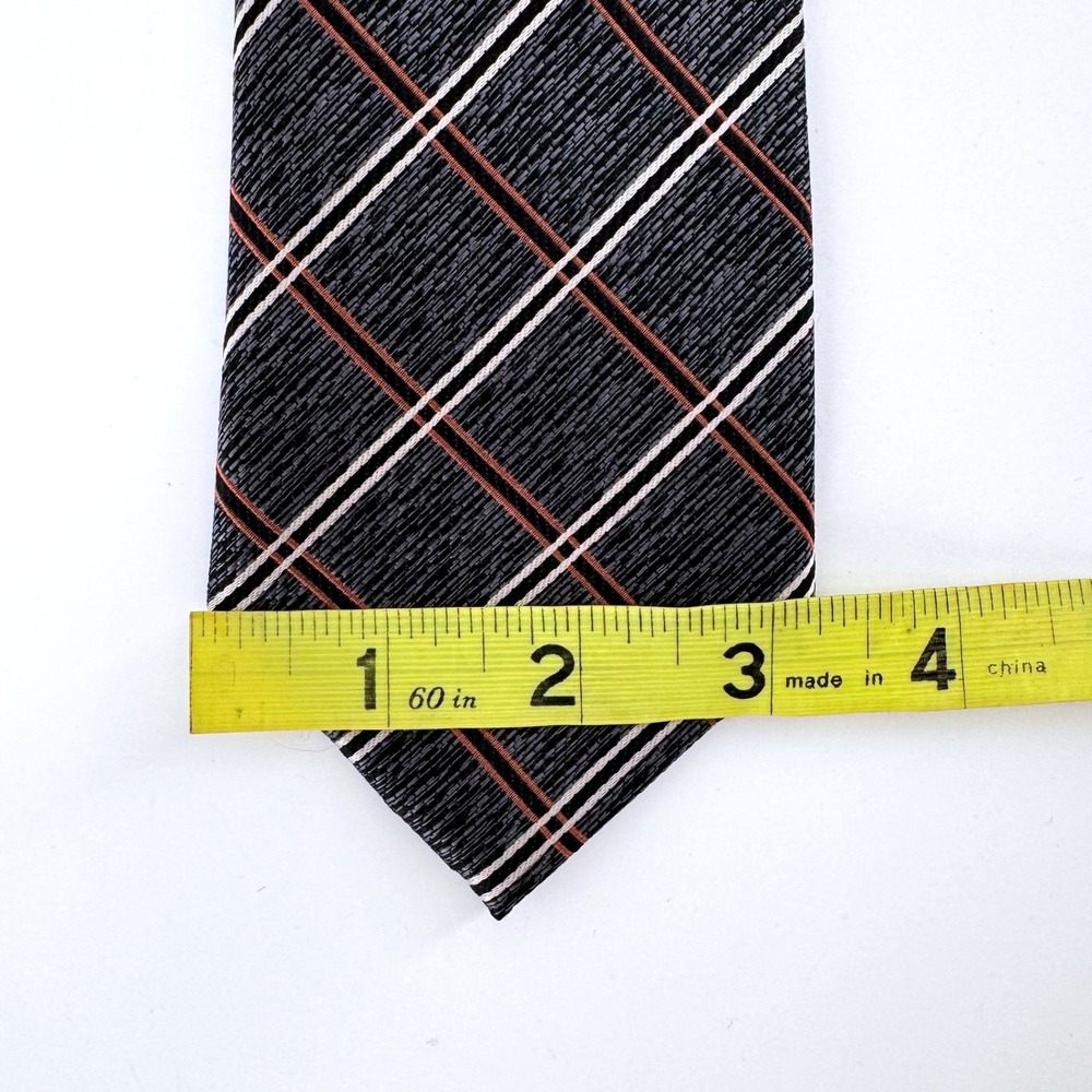 New Jos. A. Bank Reserve Tie Mens 58" Gray Orange Plaid 100% Silk Woven Textured - Picture 5 of 6